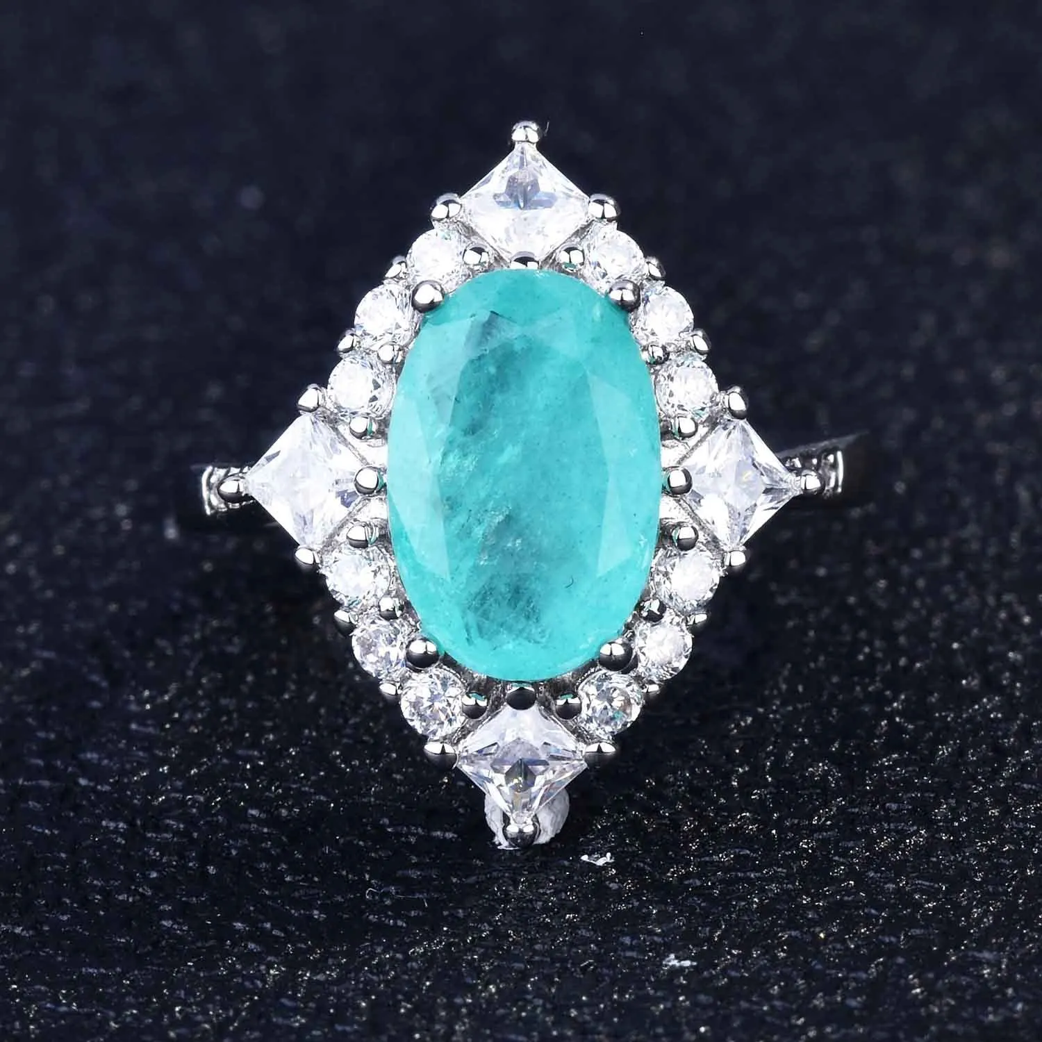 Wholesale Copper Micro Paved High Carbon Diamond Pear Shape Open Ring