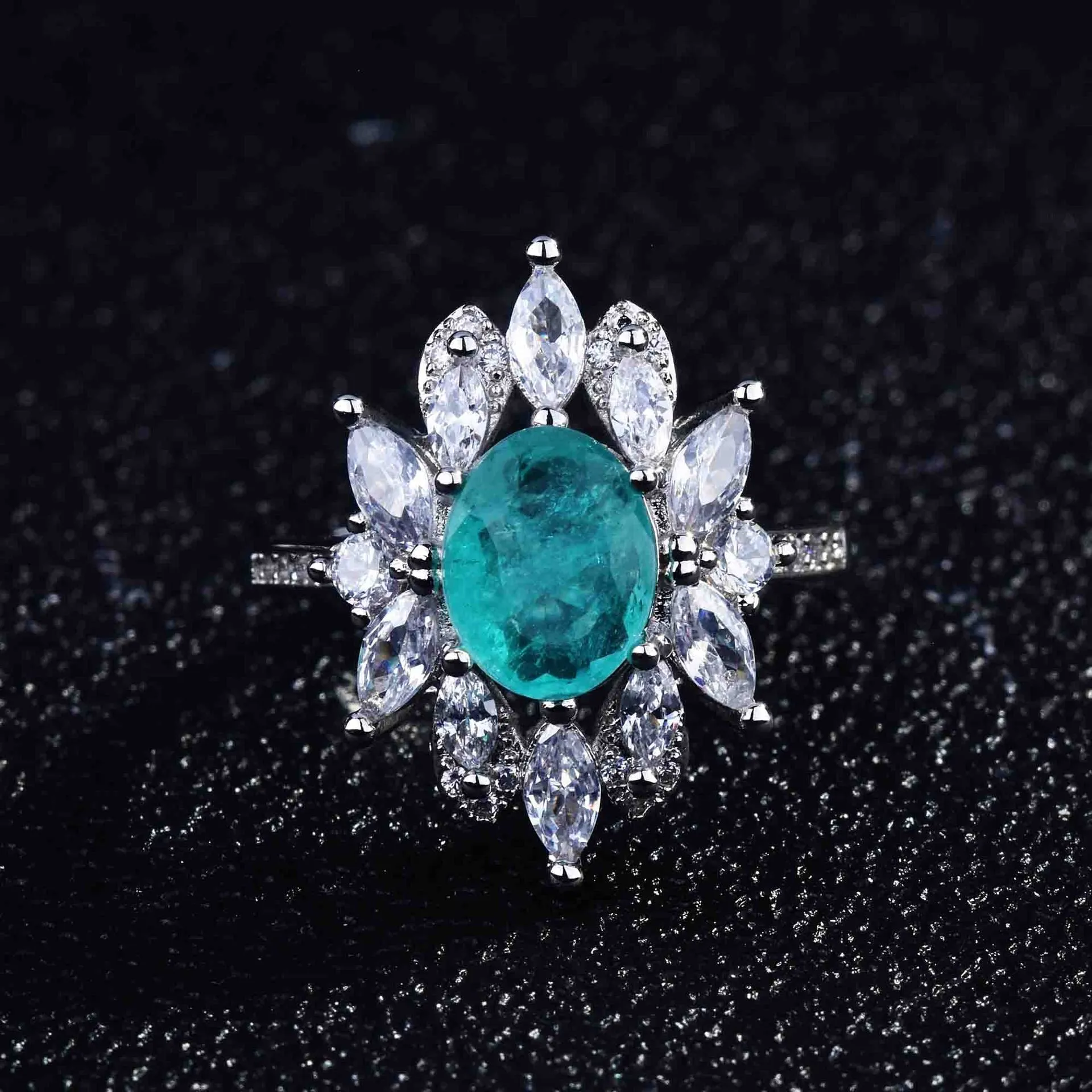 Wholesale Copper Micro Paved High Carbon Diamond Pear Shape Open Ring