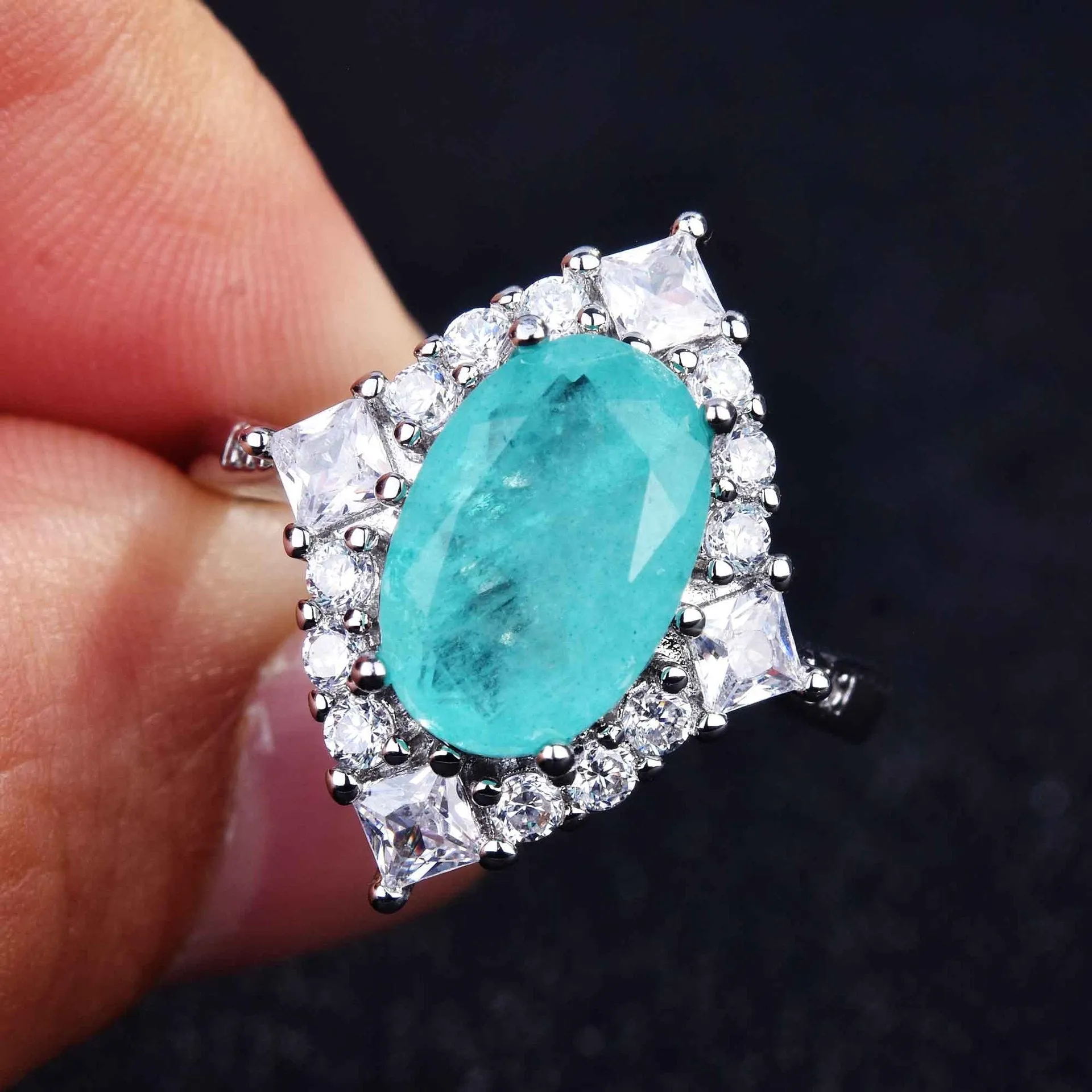 Wholesale Copper Micro Paved High Carbon Diamond Pear Shape Open Ring