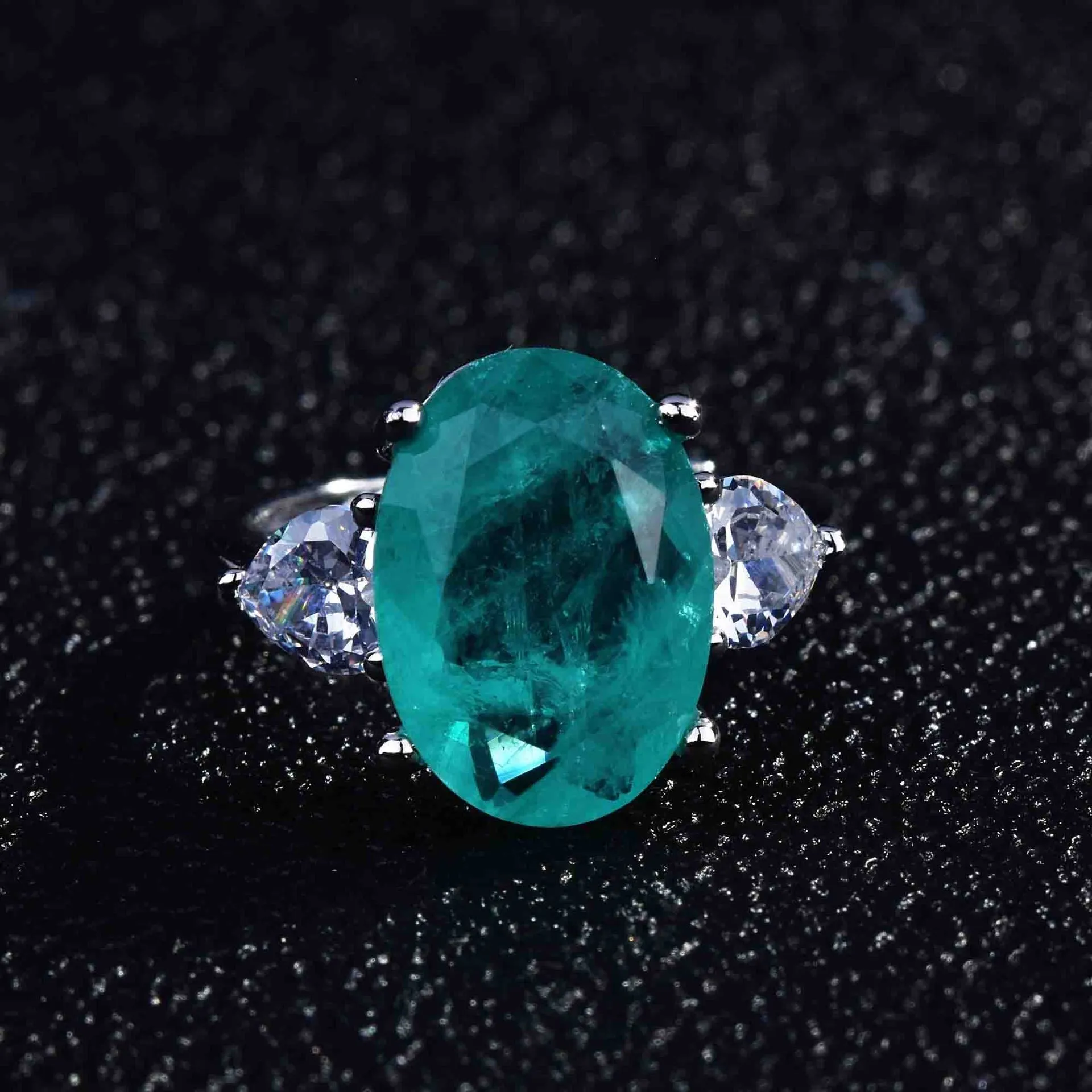 Wholesale Copper Micro Paved High Carbon Diamond Pear Shape Open Ring