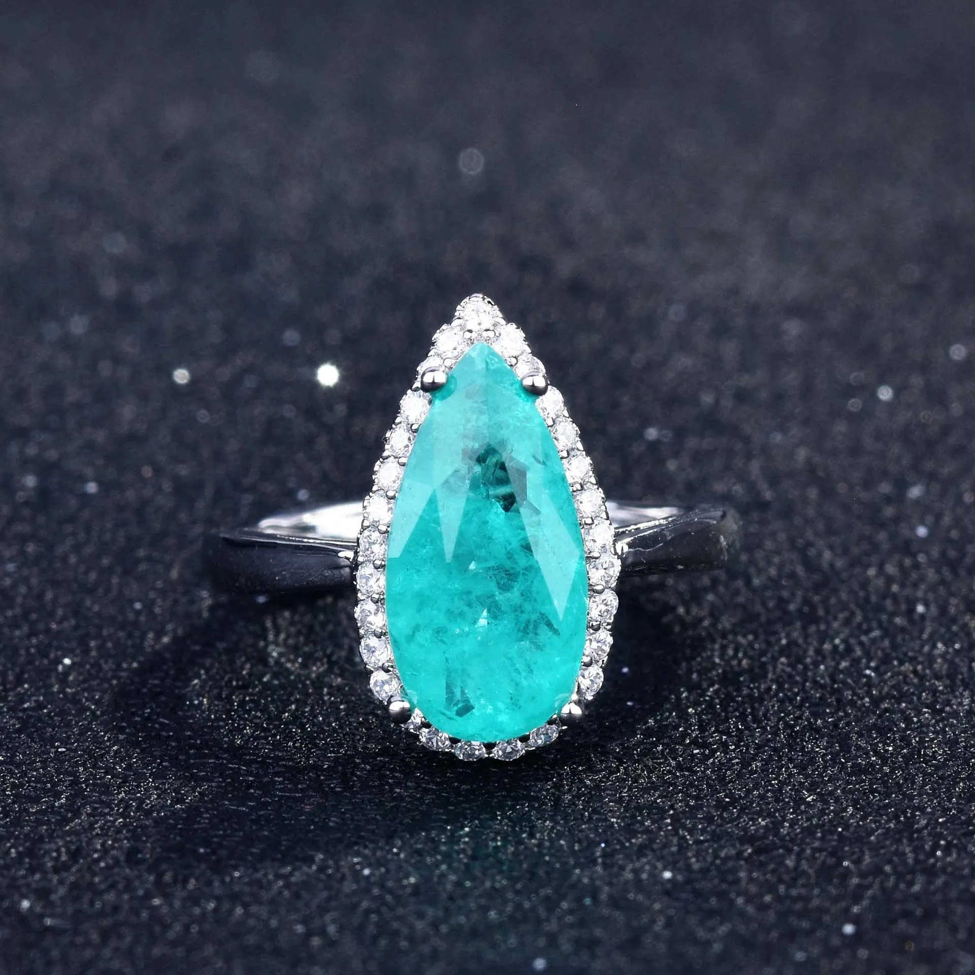 Wholesale Copper Micro Paved High Carbon Diamond Pear Shape Open Ring