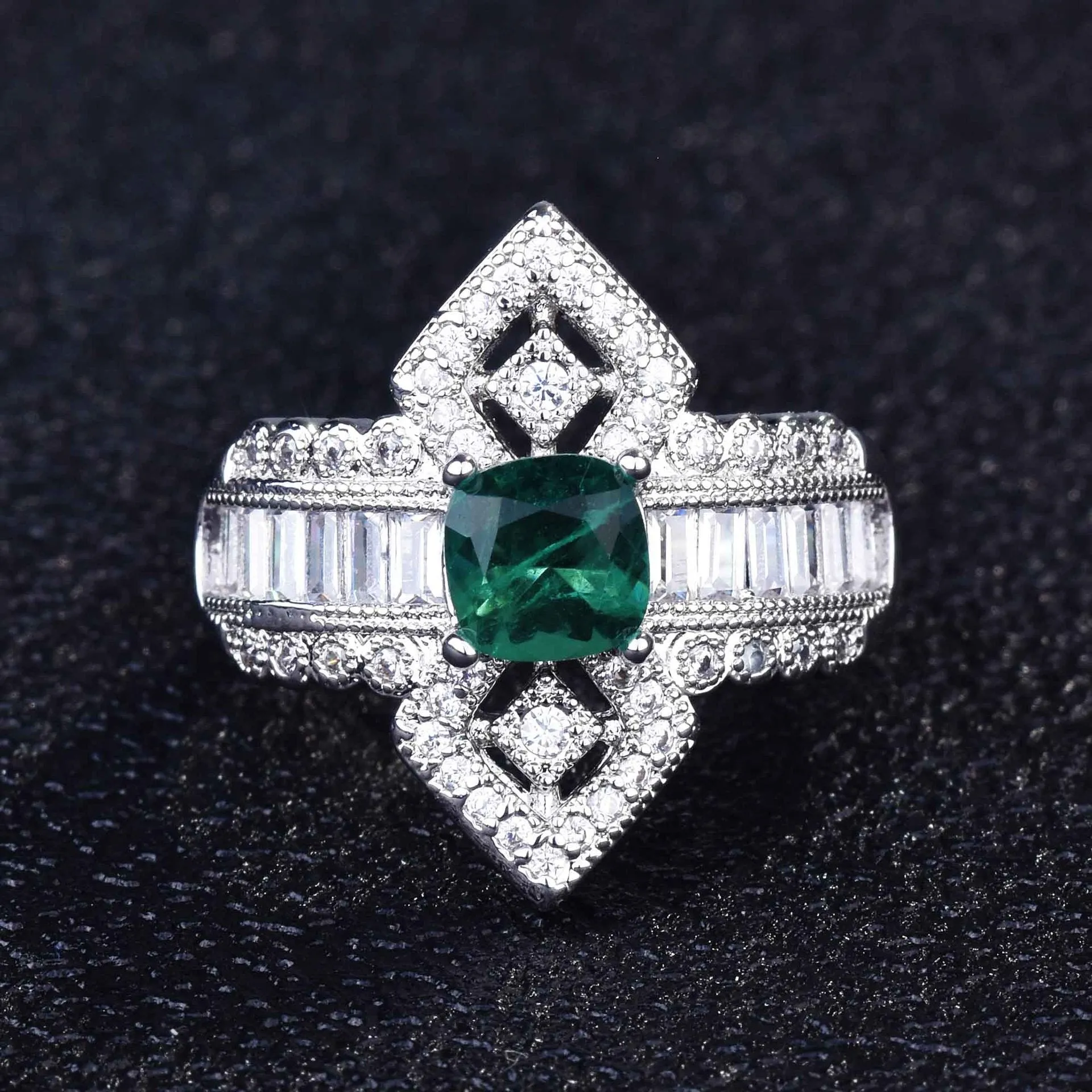 Wholesale Copper Micro Paved High Carbon Diamond Pear Shape Open Ring