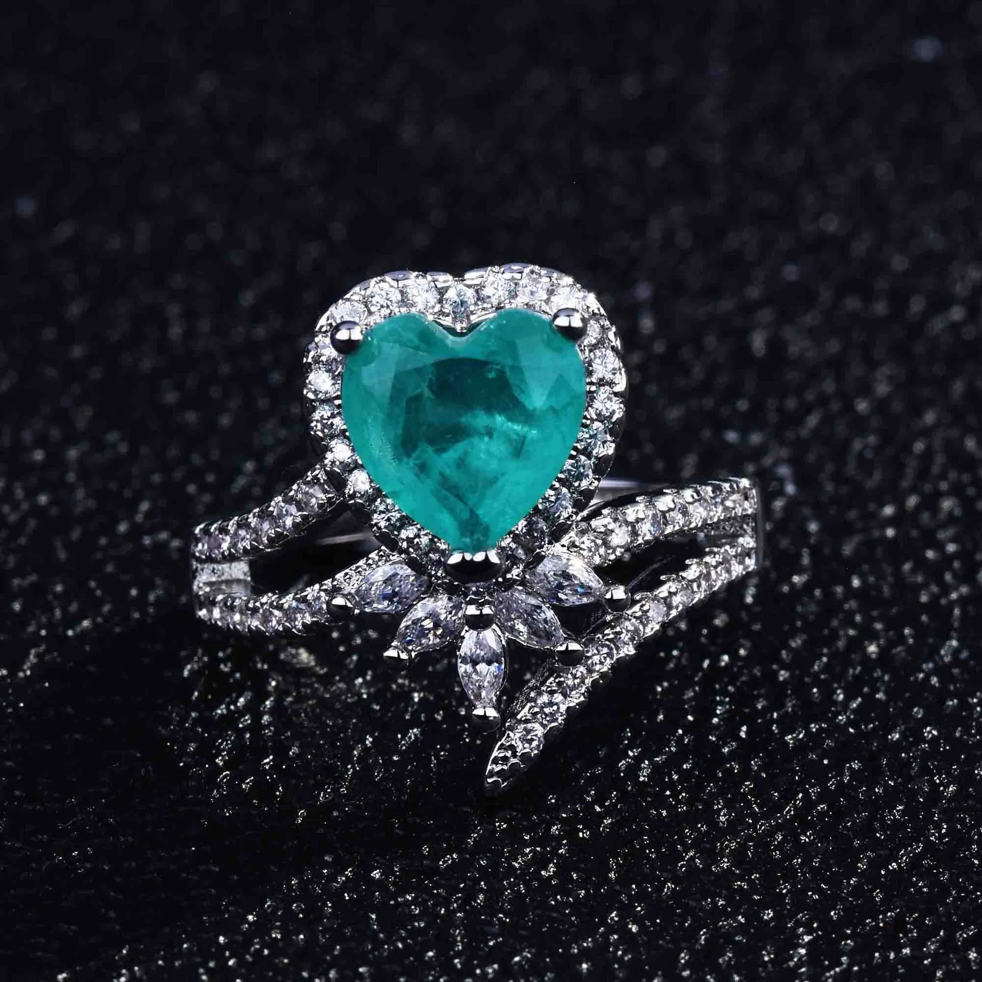 Wholesale Copper Micro Paved High Carbon Diamond Pear Shape Open Ring