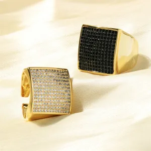 Wholesale Copper Plated 18K Gold Full Diamond Square Open Ring JDC-RS-TianYi003