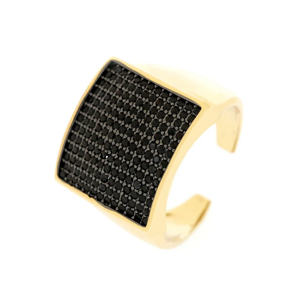 Wholesale Copper Plated 18K Gold Full Diamond Square Open Ring JDC-RS-TianYi003