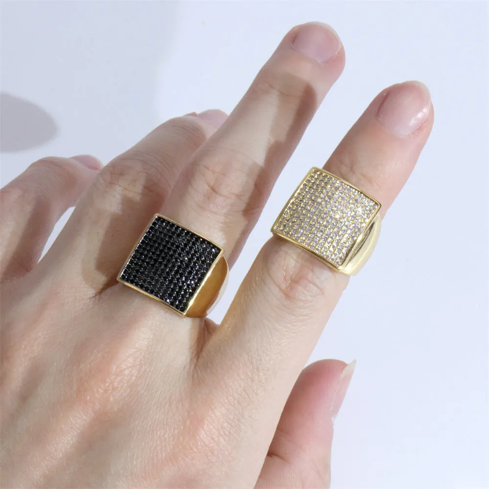 Wholesale Copper Plated 18K Gold Full Diamond Square Open Ring JDC-RS-TianYi003