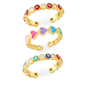 Wholesale Copper Plated 18k Gold Zircon Devil's Eye Heart Ring JDC-RS-AS418