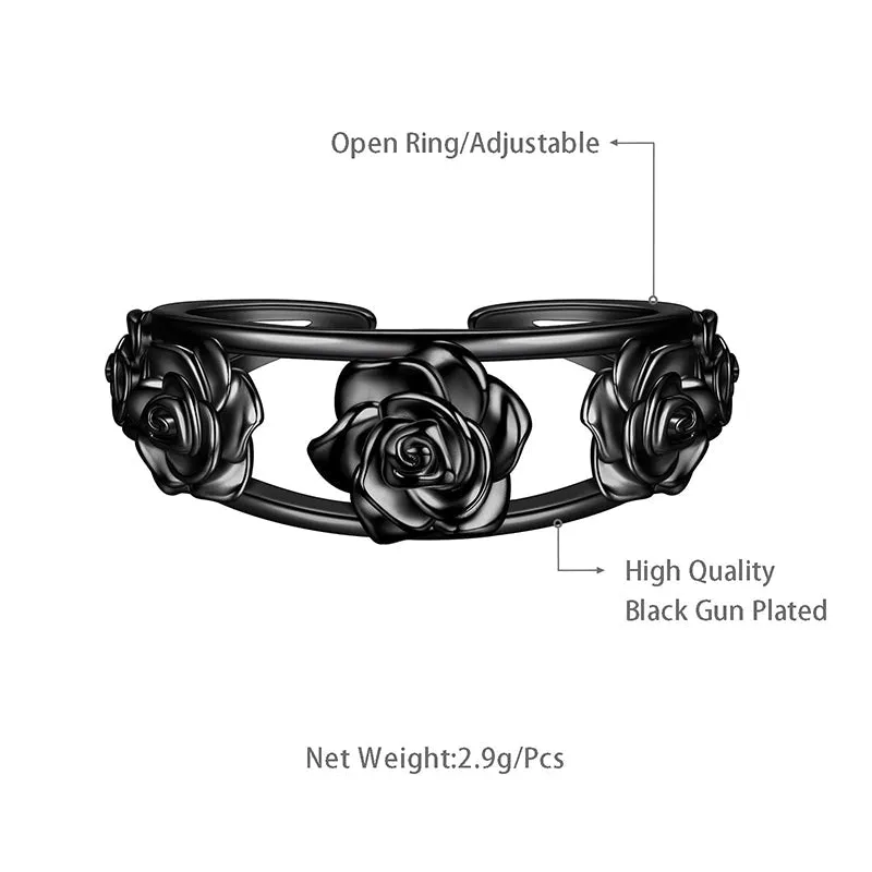 Women Rose Ring for Girls, 3D Rose Flowers Open Ring Jewelry Valentine's Day Gifts