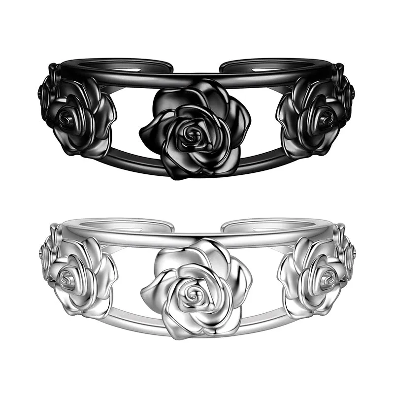 Women Rose Ring for Girls, 3D Rose Flowers Open Ring Jewelry Valentine's Day Gifts