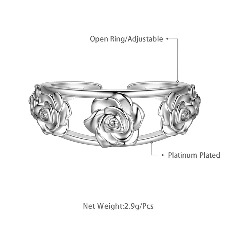 Women Rose Ring for Girls, 3D Rose Flowers Open Ring Jewelry Valentine's Day Gifts