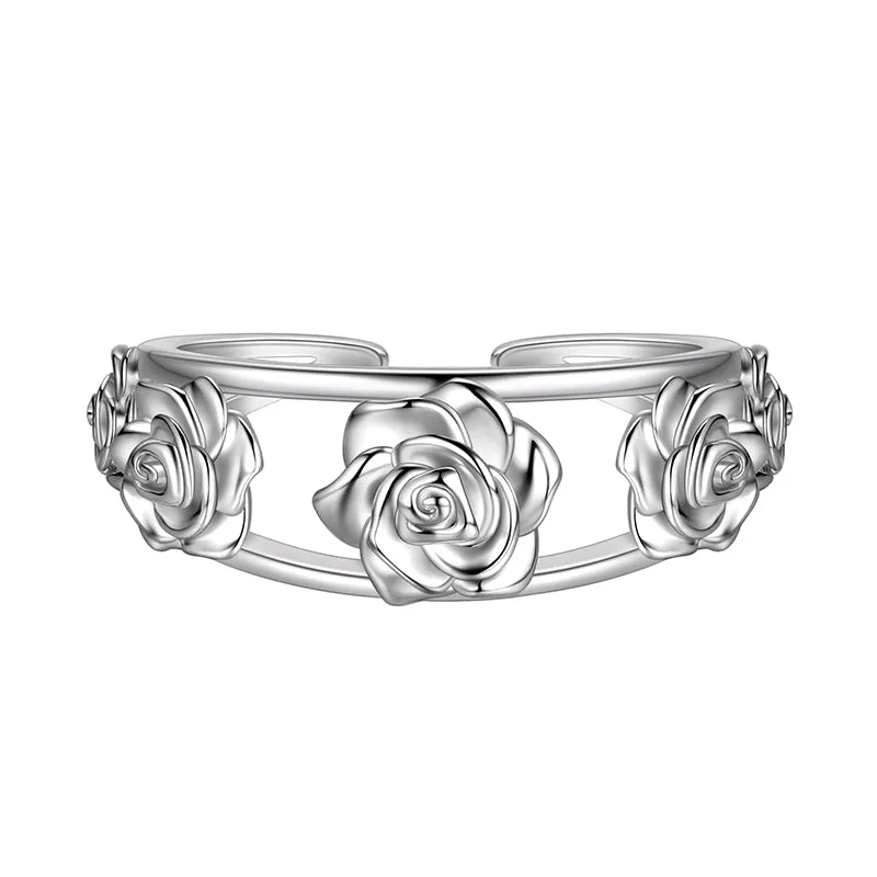 Women Rose Ring for Girls, 3D Rose Flowers Open Ring Jewelry Valentine's Day Gifts