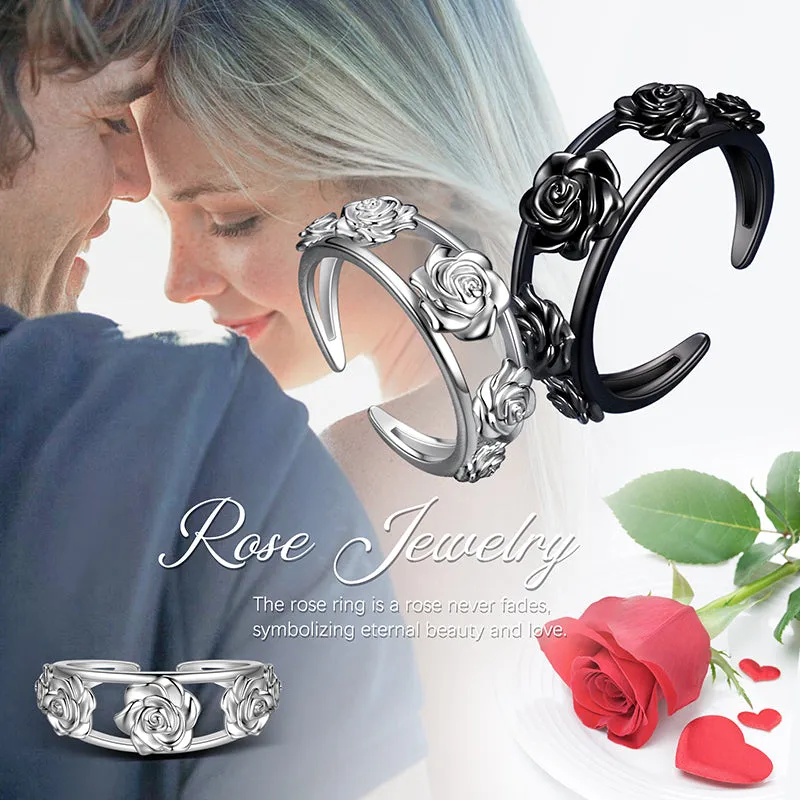 Women Rose Ring for Girls, 3D Rose Flowers Open Ring Jewelry Valentine's Day Gifts