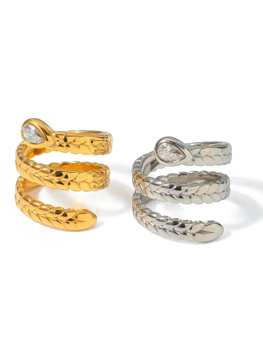 Wrap Around Adjustable Ring Pear Shape Cubic Zirconia 18K Gold Plated - KESLEY
