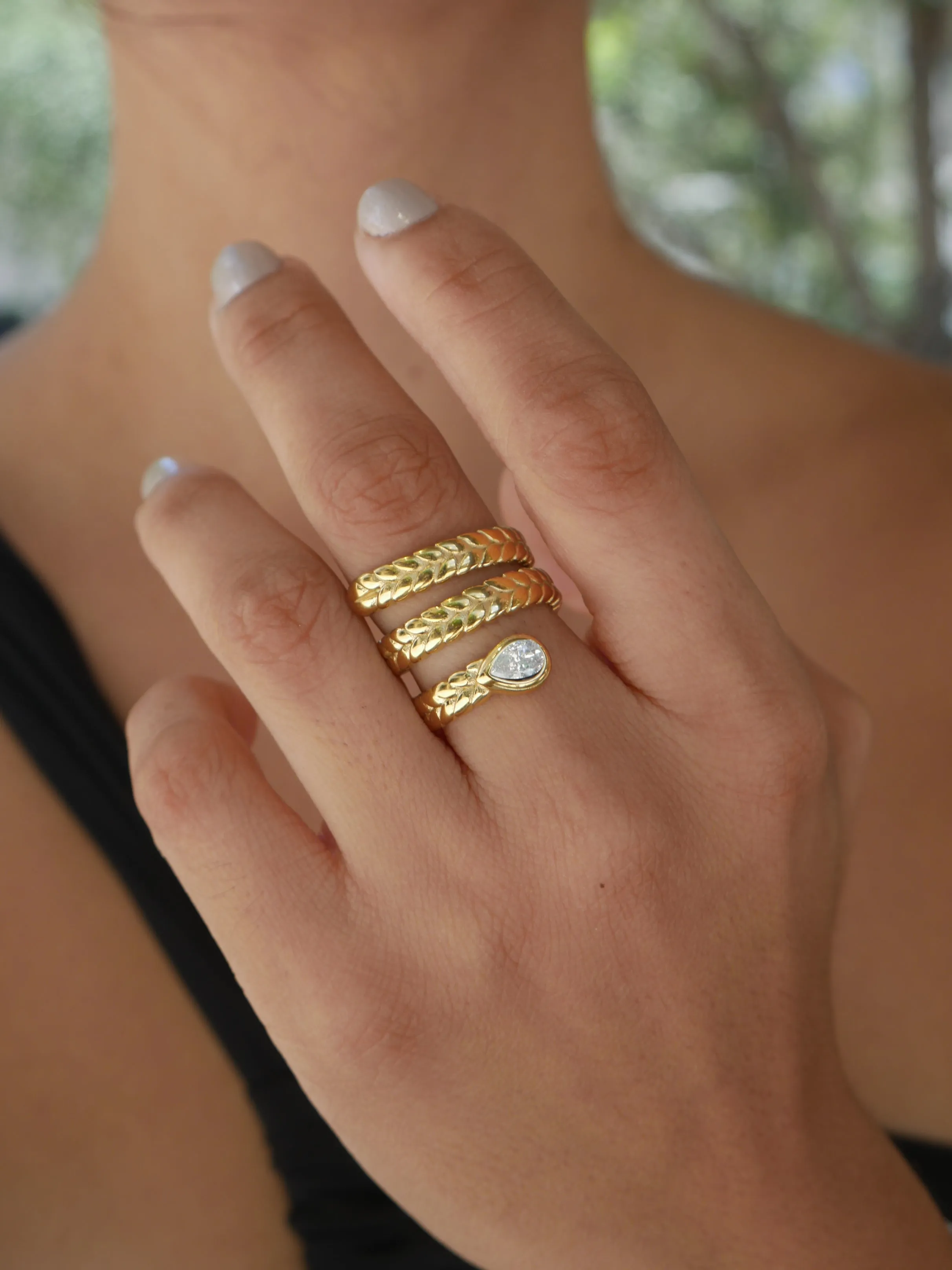 Wrap Around Adjustable Ring Pear Shape Cubic Zirconia 18K Gold Plated - KESLEY