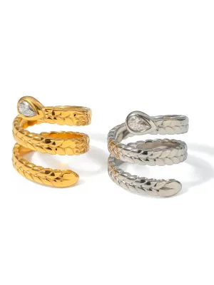 Wrap Around Adjustable Ring Pear Shape Cubic Zirconia 18K Gold Plated - KESLEY