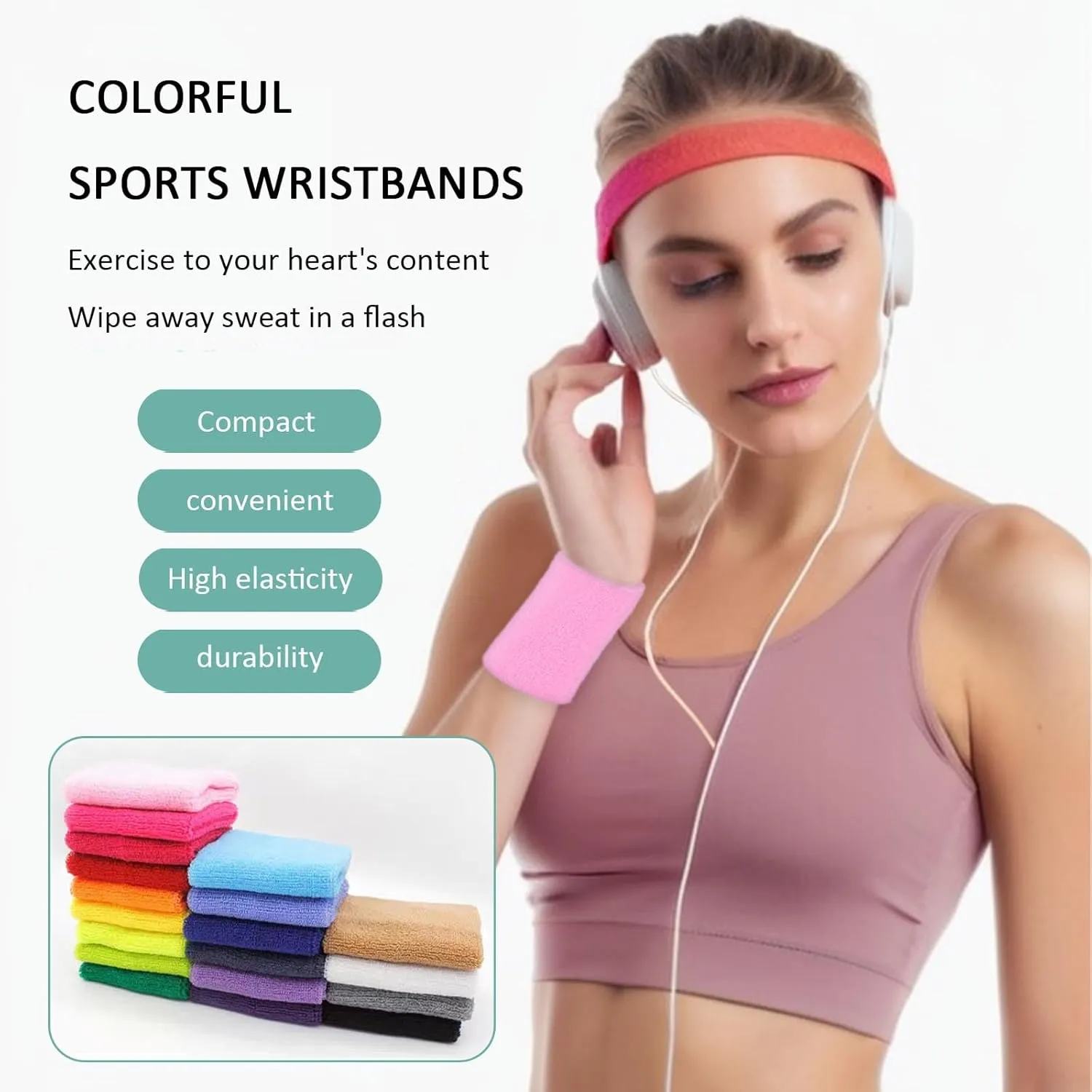 Wristbands Sweatbands for Men & Women, Breathable Tennis Wrist Bands Absorbent Sweat Band Multiuse Wristband for Basketball, Running, Gym, Working Out