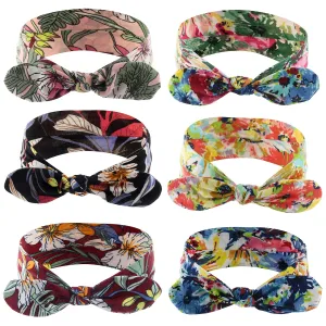 Yeshan Bow Headbands for Women Boho Wide Bandana Headbands Flower Printed Rabbit Ears Hair Bands Fashion and Sport Hair Accessories for Women and Girls,Pack of 6