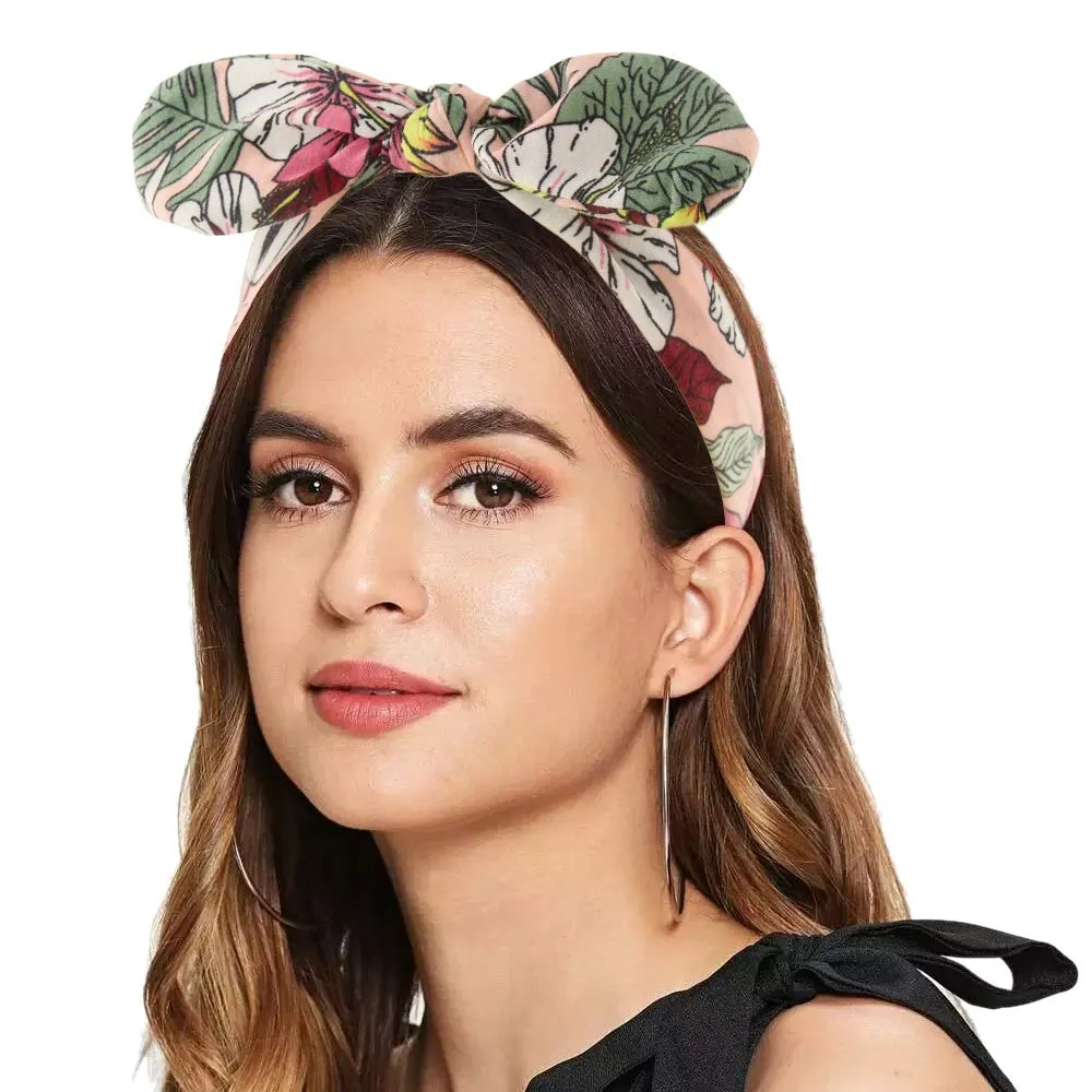 Yeshan Bow Headbands for Women Boho Wide Bandana Headbands Flower Printed Rabbit Ears Hair Bands Fashion and Sport Hair Accessories for Women and Girls,Pack of 6